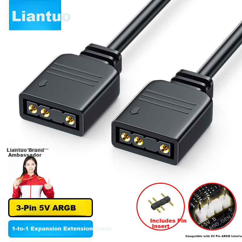 LinkStone Motherboard ARGB Control Cable 5V 3-Pin Extension Cable Case Fan Hub ASUS Gigabyte MSI ARGB Sync 1-to-1 50cm Expansion Adapter Cable