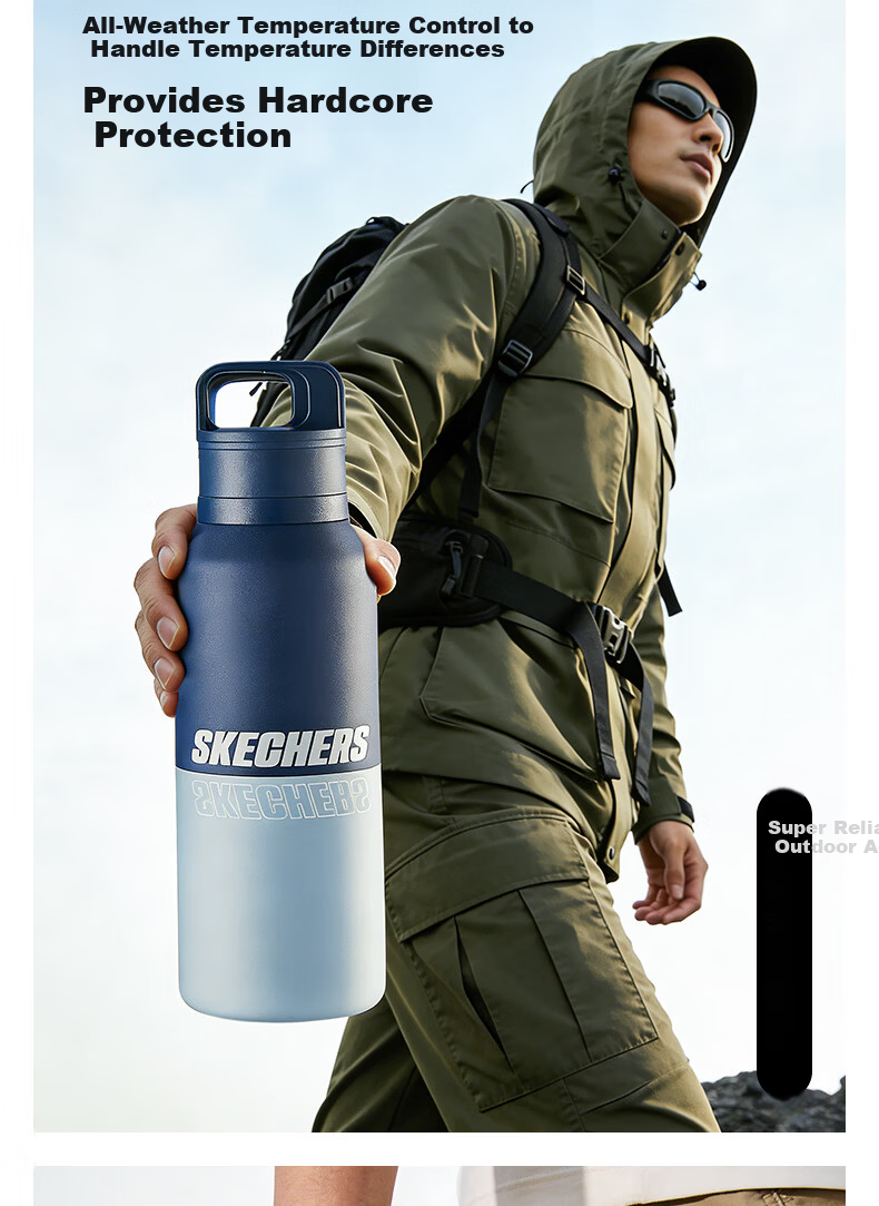 Skechers Qingyu Flash Insulated Water Bottle Student Portable Large Capacity Car Outdoor Deep Blue Summit 550mL 13