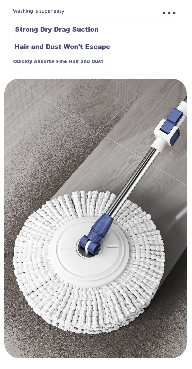 Taitaile Spin Mop with 2 Rotating Heads Household Hands-Free Water Absorbent Lazy Cleaning Tool 3