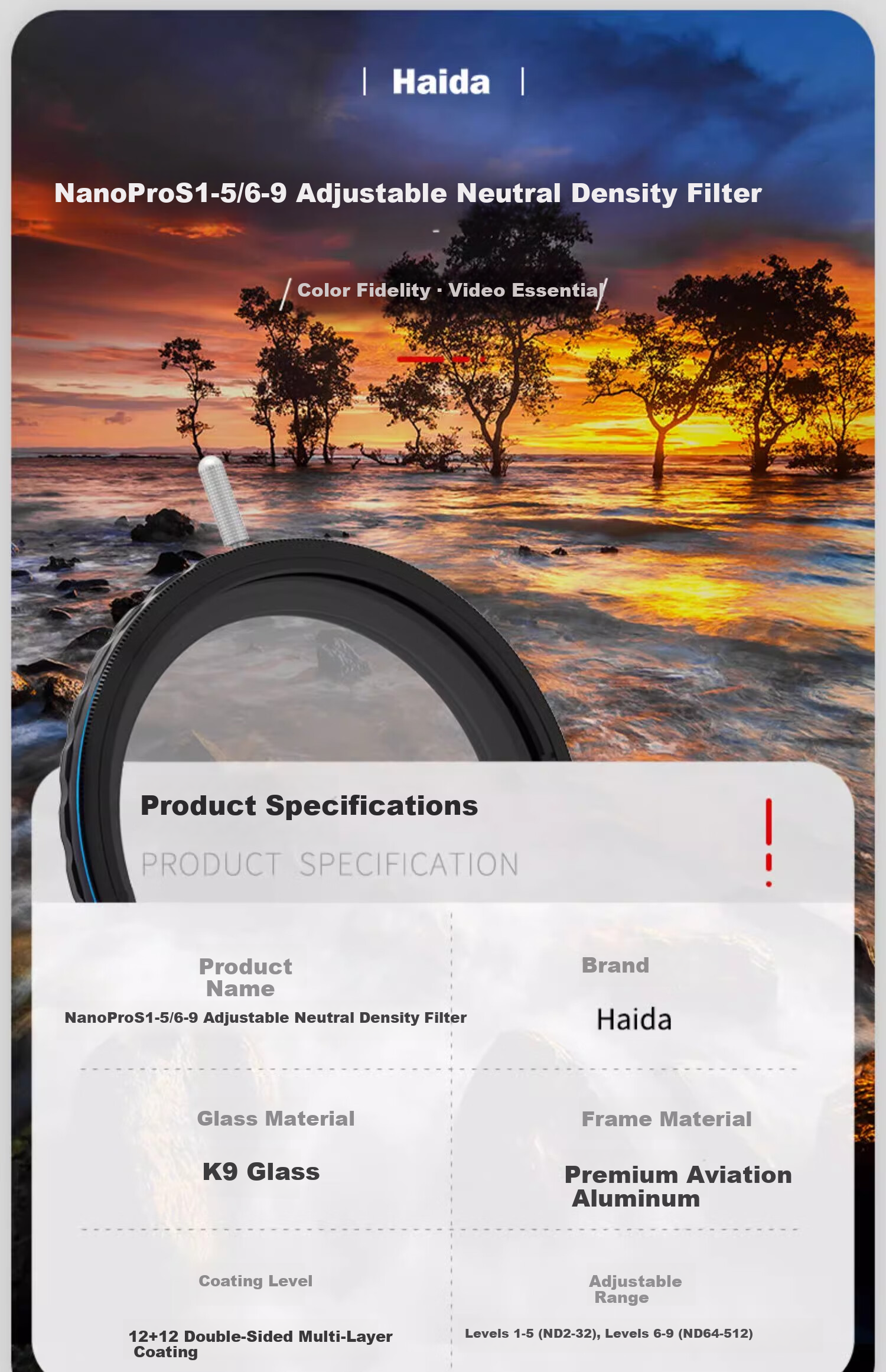 Haida NanoPro Series S6-9 Stops 77mm True Color Adjustable VND Neutral Density Filter for Canon Nikon Sony Fujifilm Cameras 2