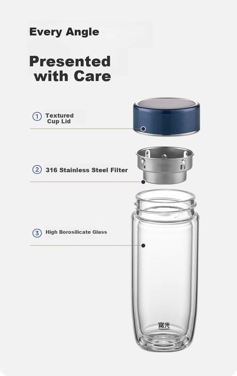 Fuguang Double-Layer Glass Tea Cup Large Capacity Tea Water Separation High Borosilicate Glass Cup Men's Gift Box 390ml 10