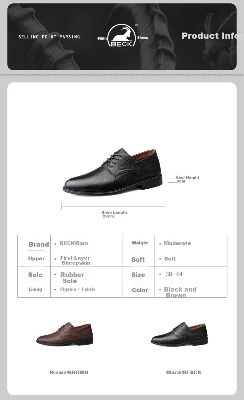 Gongyang Leather Shoes for Men, Business Casual Shoes, Formal Shoes, Genuine Leather Commuter Shoes, Wedding Shoes for Groom, Black, Size 44 3