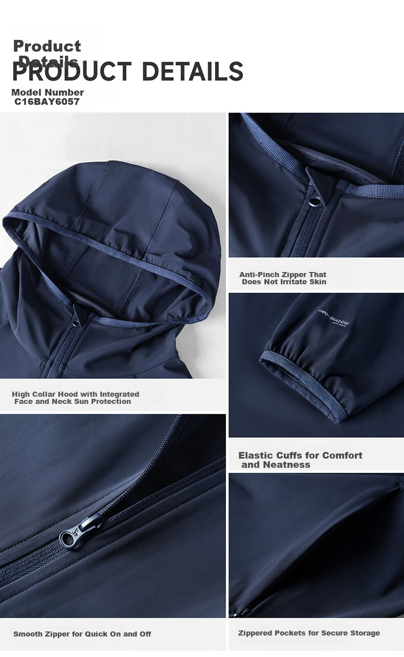 CAMEL Original Yarn Ice Cooling Sun Protection Men's Outdoor Quick-Dry Hooded Jacket C26BAYL6072 Phantom Black S 6