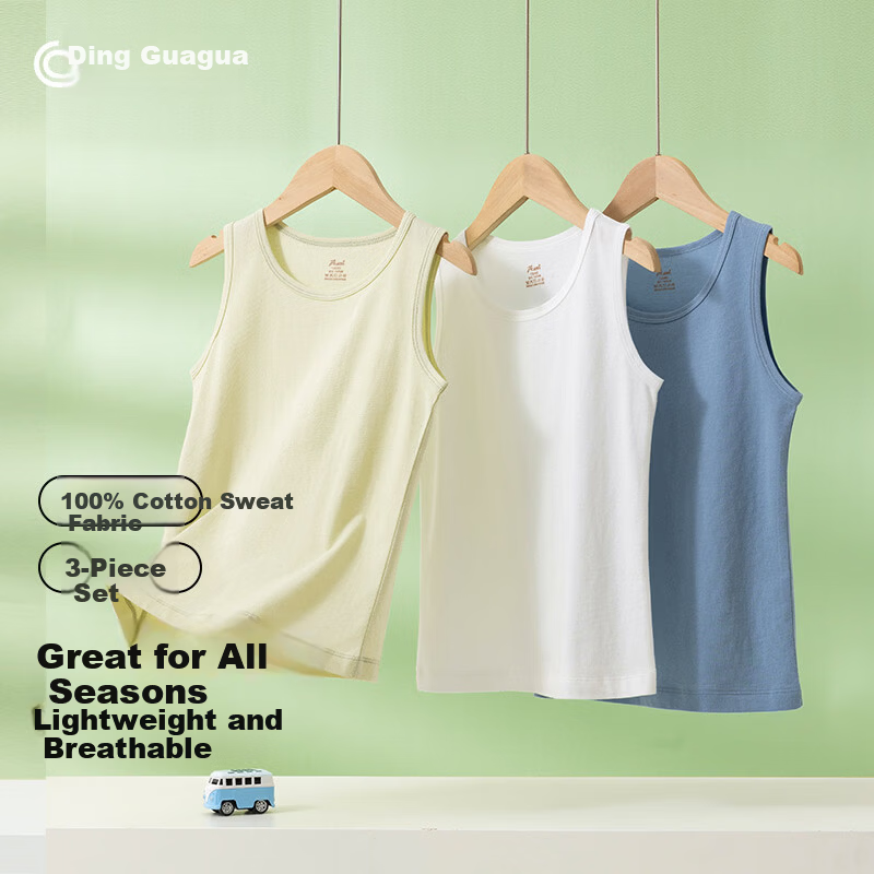 Dingguagua Boys' Breathable Pure Cotton A-Class Sleeveless Undershirt Tank Top Summer 3-Pack Style A Size 120