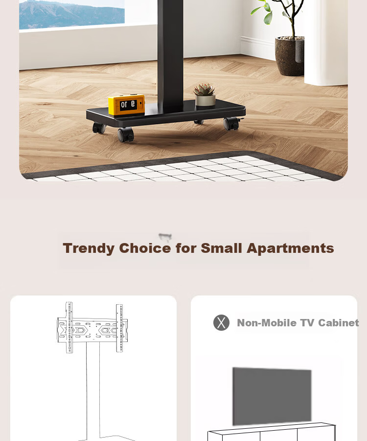 Junao TV Mobile Stand, 55-110 Inch Large Screen Floor-Standing Mount, All-In TV Bracket Cart, Universal for Multiple Brands of TVs, Video Conference Stand 4