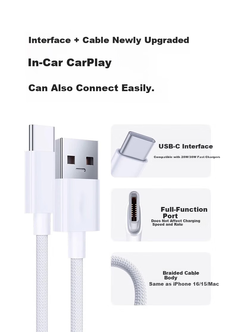 Beiyipin Apple 16 Charging Cable Carplay Screen Mirroring Apple 15 Data Cable USB to Type-C Fast Charging Braided Cable for iPhone 16 Pro Max Mobile iPad 4
