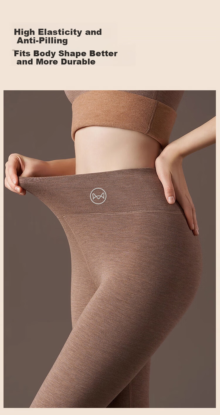 MiiOW Camel Silk Women's Thermal High-Waist Seamless Slimming Fleece-Lined Autumn Leggings Thermal Base Pants 10