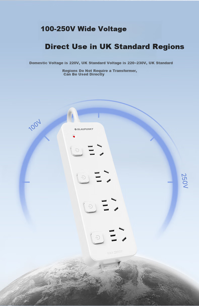 BLAUPUNKT British Standard Power Strip with UK Travel Adapter, 4-Socket Surge Protector with Individual Switches, 1.8m Cable, Compatible with Switch 2, for Hong Kong, Macau, UK, Singapore, UAE, Maldiv 6
