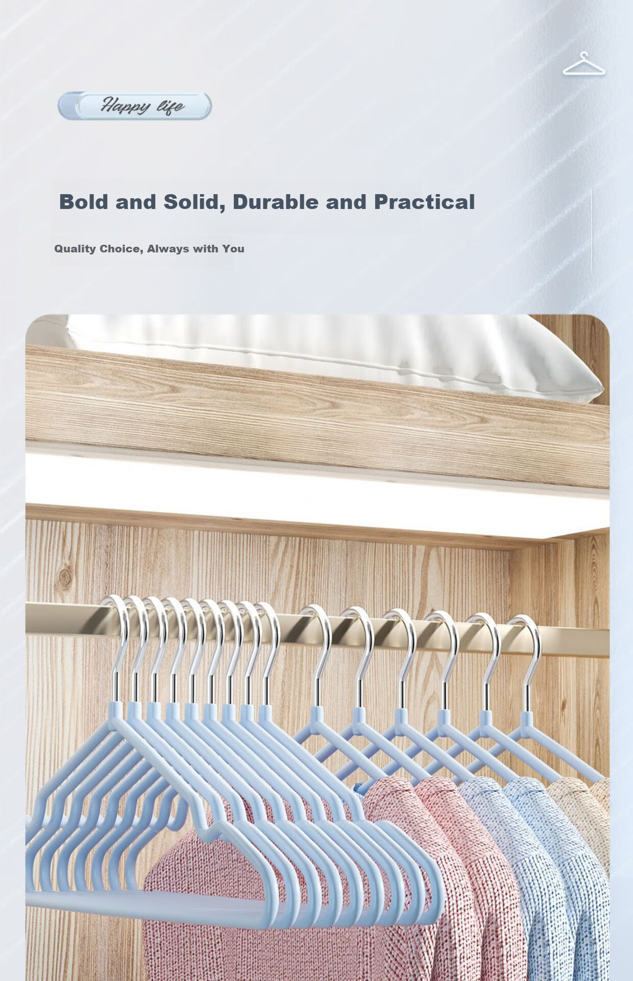 MENGTING Plastic Coated Non-Slip Hangers, 20-Pack Blue and White Adult Coat Hangers 11