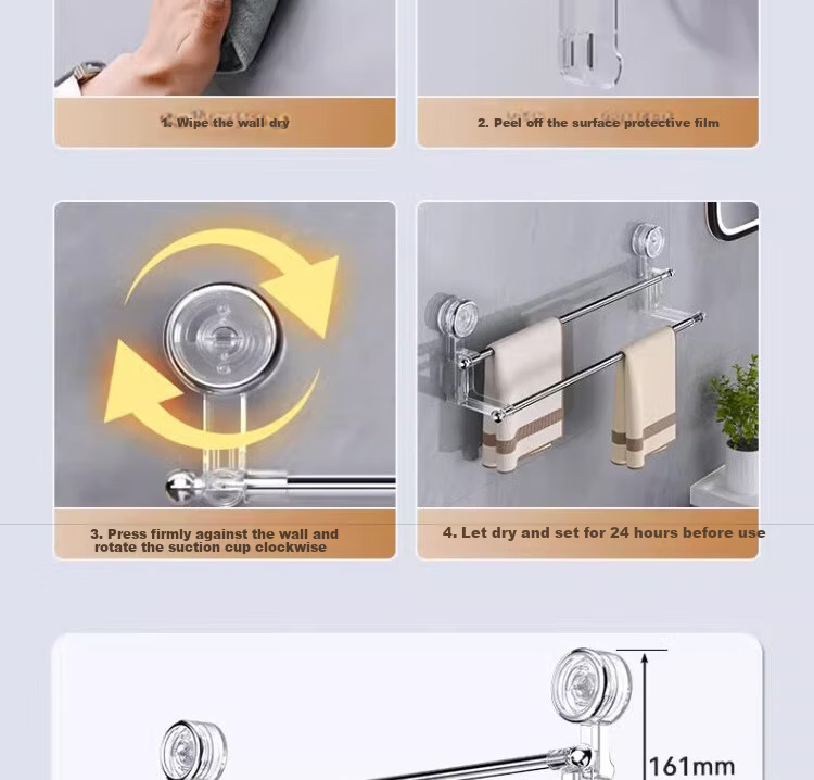 Jialifang Rotating Towel Rack with Suction Cups, No Drilling Required, Foldable Multi-Prong Corner Towel Hanger for Bathroom, Milk Self-Colored, 3 Prongs 13