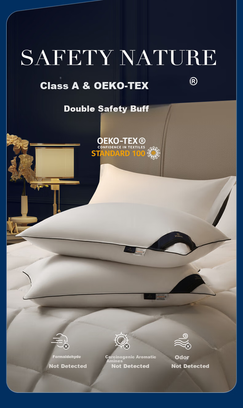 Hilton 95% White Goose Down Pillow Hotel Grade 100-Thread Count Class A Down Pillow Single 48x74cm High Loft 8