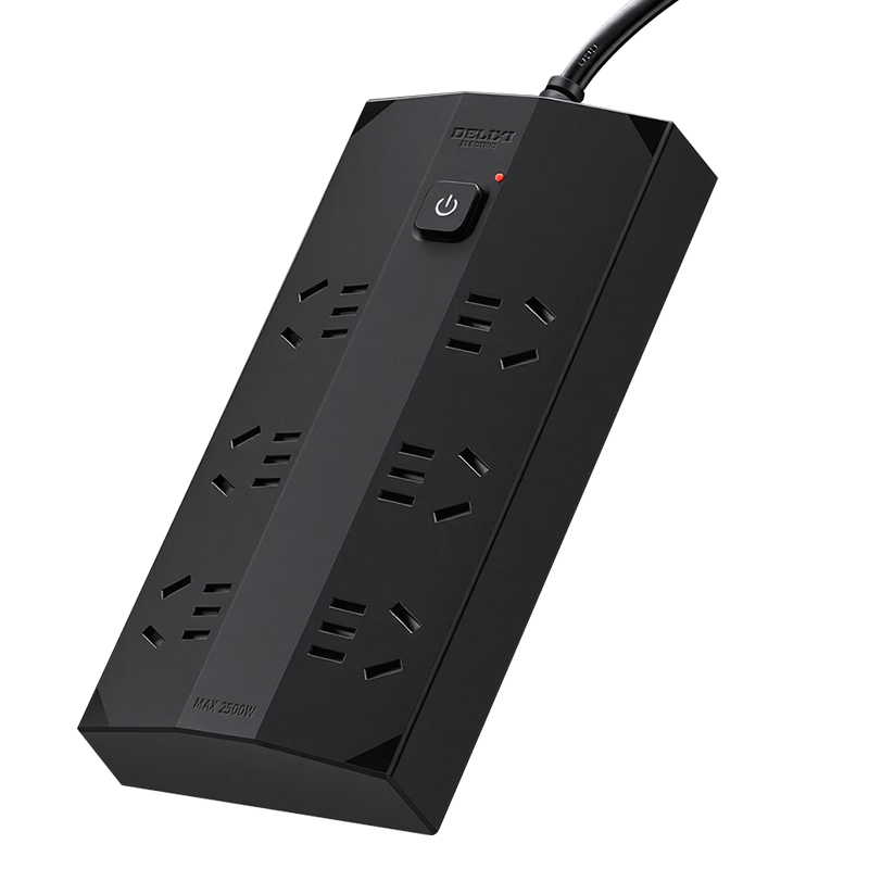 DELIXI New National Standard 3C Certified Trapezoidal Power Strip with 6 Outlets, Master Switch, 1.5m Cord for Home Office Dorm Desktop Use