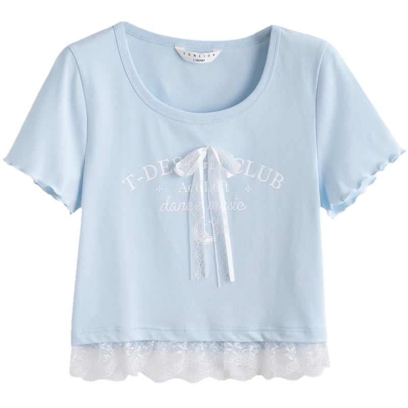 TonLion [Cooling] 2026 Summer Women's Bowknot Short Sleeve Crop T-Shirt Elegant Lady Style Premium Women's T-Shirt