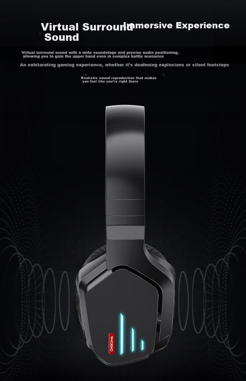 ONIKUMA Wireless Bluetooth Headphones Over-Ear Stereo Sound Cool Gaming Headset Noise Cancelling Long Battery Life Music Sports Phone Tablet Universal Comfortable Wearable Microphone Birthday Gift 4