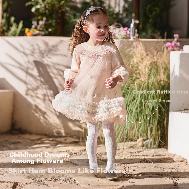 DAVE & BELLA Girls' Spring Dress Children's Stylish Mesh Princess Dress
