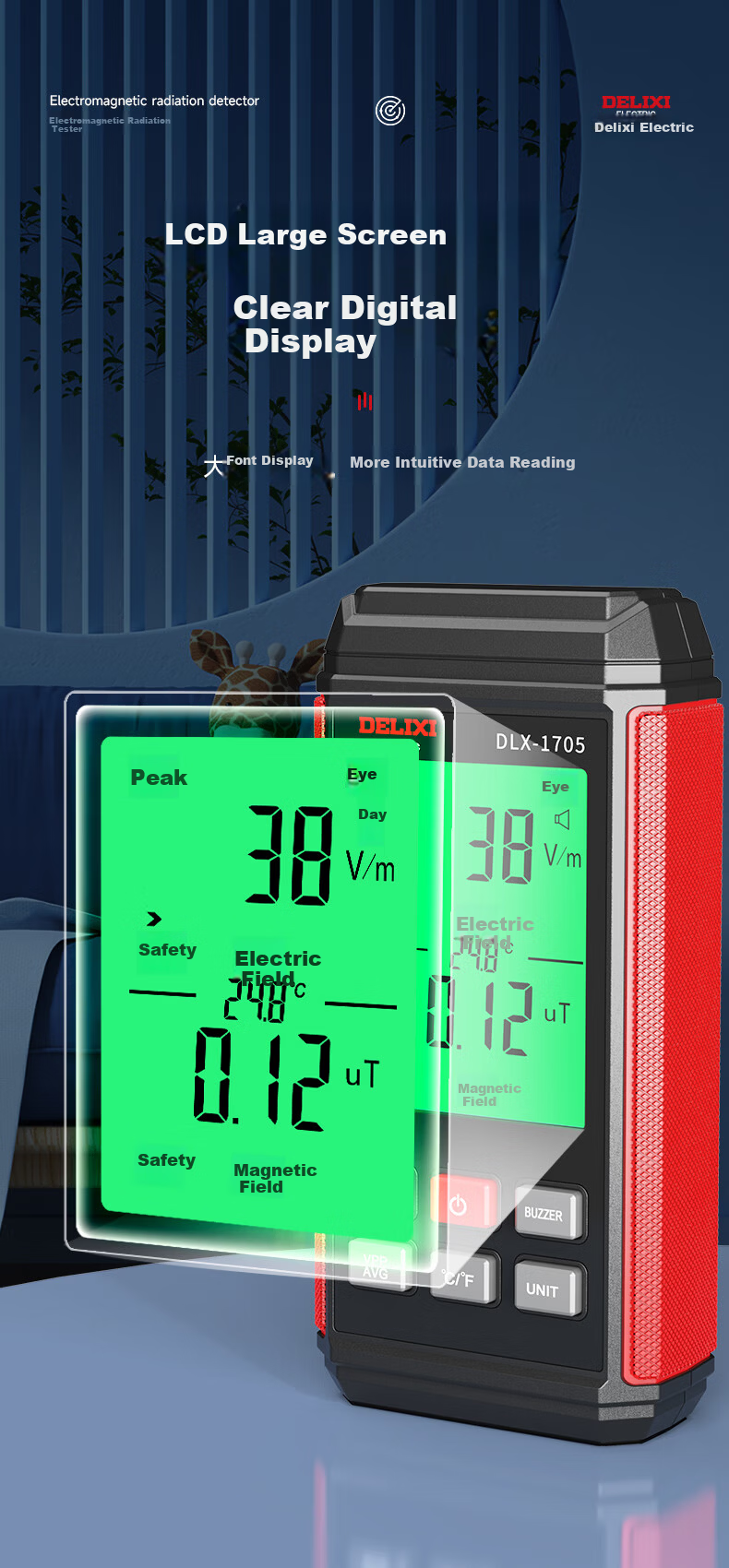 DELIXI ELECTRIC Electromagnetic Radiation Detector High-Precision High-Frequency Electromagnetic Field Microwave Radiation Tester Home Electromagnetic Detector 6