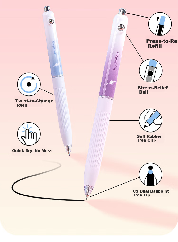 Fizz Colorful Stress-Relief Click Ballpoint Pen 0.5mm Quick-Dry Dual Ballpoint Soft Rubber Large Capacity Office Signature Pen Exam Brush Pen 1-Pack B73011 Purple 3