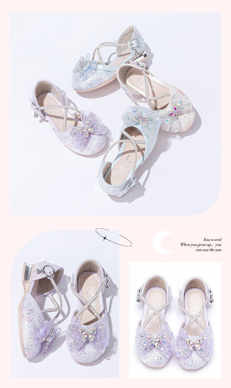 Fulromy Girls Summer Half Sandals Sweet Bow Princess Shoes Non-slip Breathable Leather Sandals Iridescent Beige Size 26 5