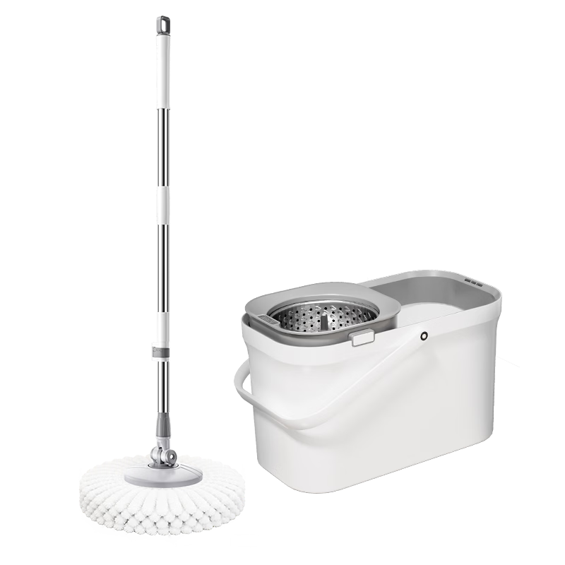 Wuyuehua Rotating Mop, 2 Cloth Mops, Labor-Saving Hydraulic Rod, Detachable Water-Draining Basket, Absorbent Floor Cloth, Length 132CM