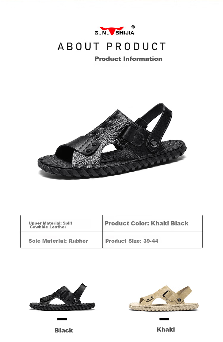 G.N.Shi Jia Father's Day Gift Men's Summer Breathable Leather Sandals Soft Sole Casual Beach Slippers 1