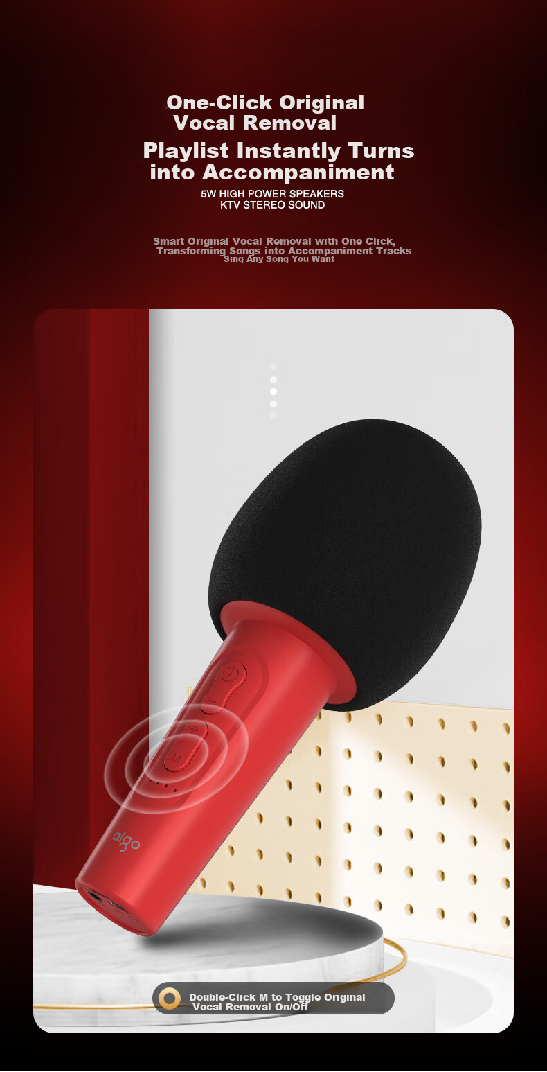 Aigo K2 China Red Wireless Microphone Home KTV Voice Changer Karaoke Speaker TV Douyin Live Noise-Cancelling Bluetooth Singing Handheld Microphone All-in-One Entertainment System 11