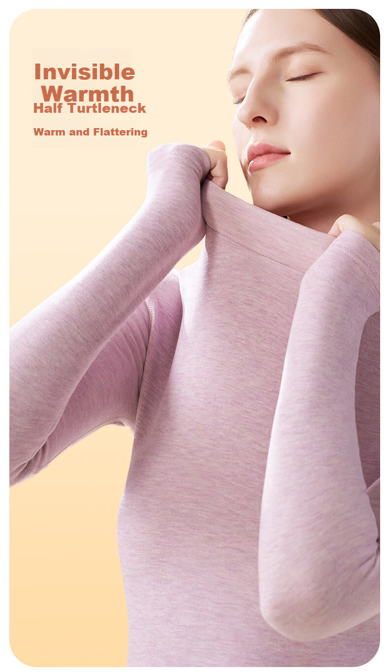 Miiow Women's Cashmere Silk Thermal Underwear Set 2025 Autumn Winter New High Neck Top and Bottom Warm Suit 3