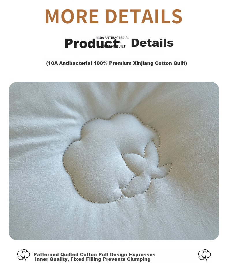Grace 10A Antibacterial 100% Xinjiang Cotton Quilt Double Home Use Four Seasons Cotton Quilt Core Autumn Winter Quilt 150*200cm 6 Jin 9