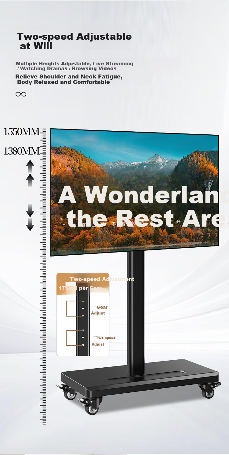 TAZD TV Stand, Movable 40-80 Inch, Horizontal And Vertical Screen, Adjustable Height, Rotatable 90°, Floor-Standing Cart for TVs, Flat-Screen TV Mount, Monitor Stand, Brand-Movable Rack 12
