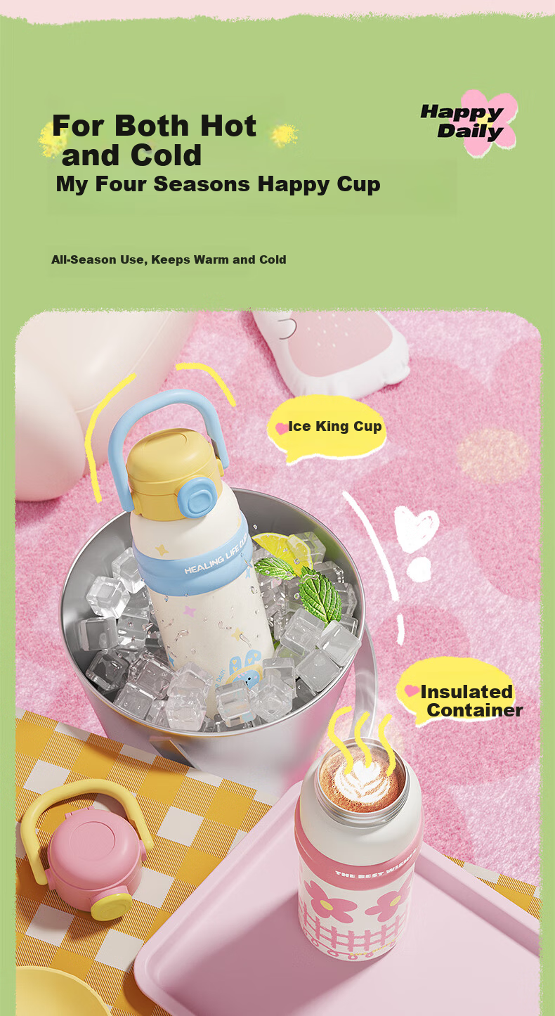 RELEA Insulated Bottle for Women Large Capacity 316L Stainless Steel Water Cup Kids Straw Cup Student Water Bottle Birthday Gift 11