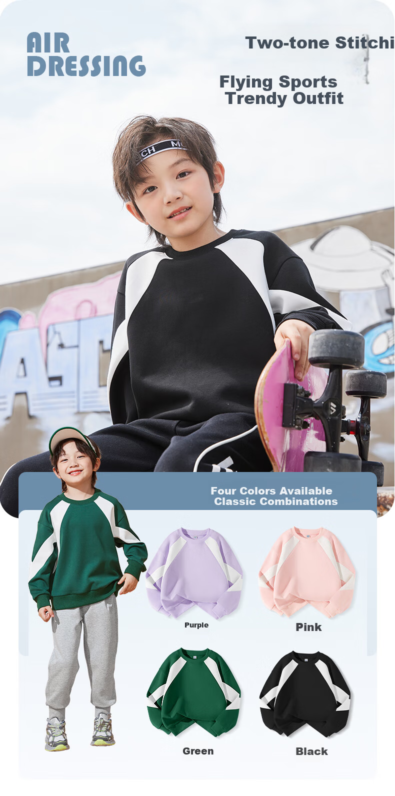 Jeanswest Boys' Sweatshirt, 2025 Autumn Children's Clothing, Color Block Splicing Girls' Air Layer Top, Casual Fall Outfit for Older Kids 9