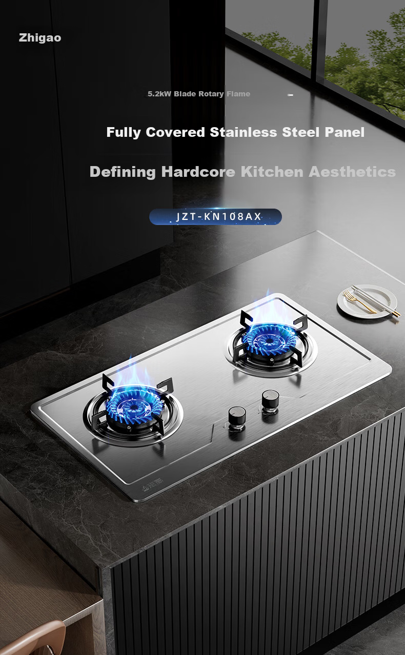 CHIGO Natural Gas Stove with 15% Government Subsidy, Dual Burner 5.2kW High Flame Built-in Desktop Stainless Steel Gas Stove JZT-KN108AX 4