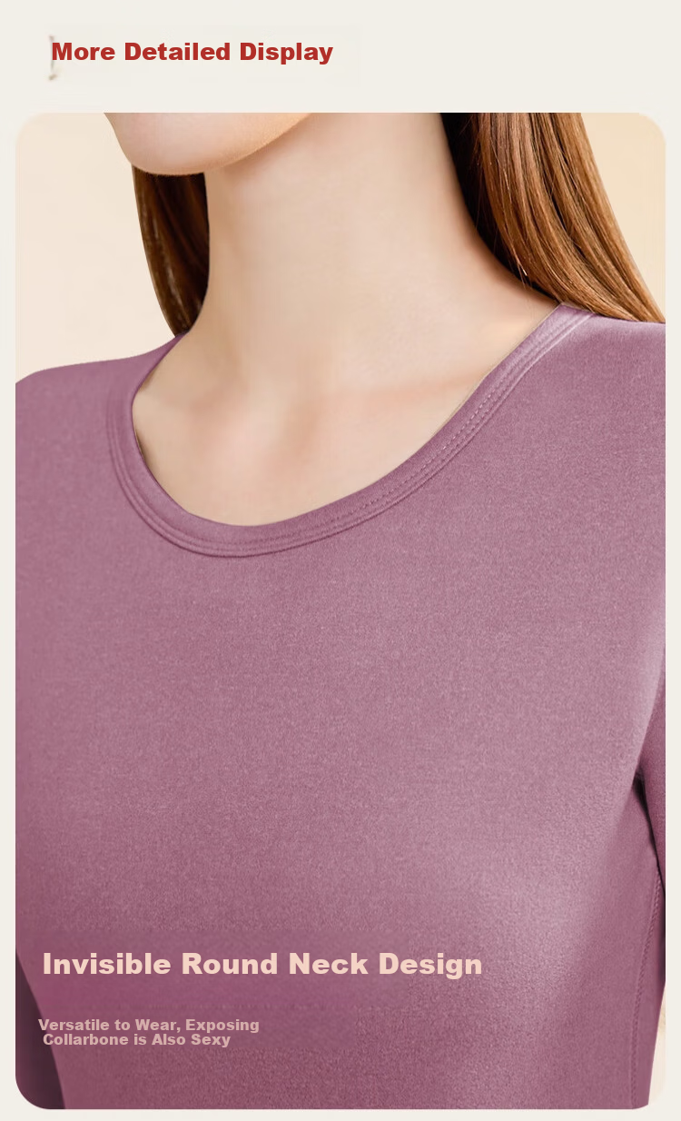 LangSha Women's Thermal Underwear Fleece Lined Thickened Winter Heat Retaining Lamb Wool Crew Neck Base Layer Set Autumn Top and Bottom 14