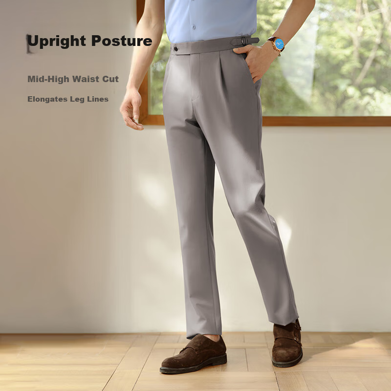 Goldlion Yun Chui Men's Spring Summer Dress Pants Machine Washable Slim Fit Business Trousers Light Coffee 32