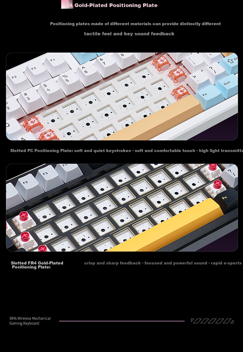HP GT98 Mechanical Keyboard Wireless Wired Bluetooth Tri-Mode Gasket Customizable Gaming Keyboard Office Computer Starry Black Jade Switch 9