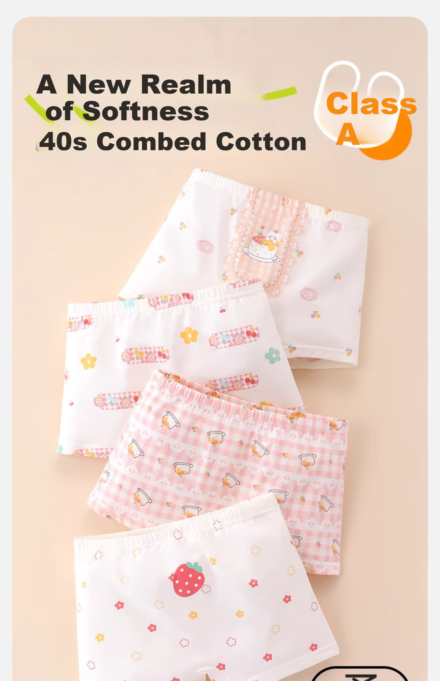 Mianqixiong Girls' Cotton Underwear Children's Boxer Shorts Spring Cotton Little Girls' Flat-angle Shorts Cotton A071-4 Pack-4XL 1