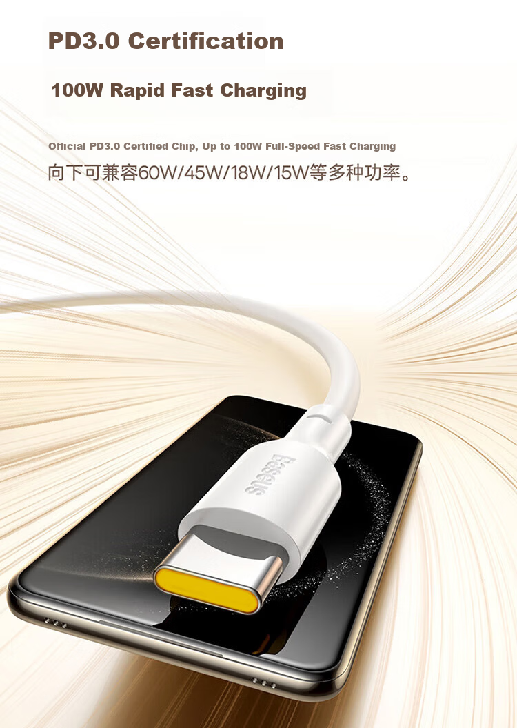 Baseus Dual-Head Type-C Charging Cable PD 100W/88W Super Fast Charge Data Cable for Huawei Honor Xiaomi Apple iPhone 17/16/15 iPad Laptop Car Use 2m 5