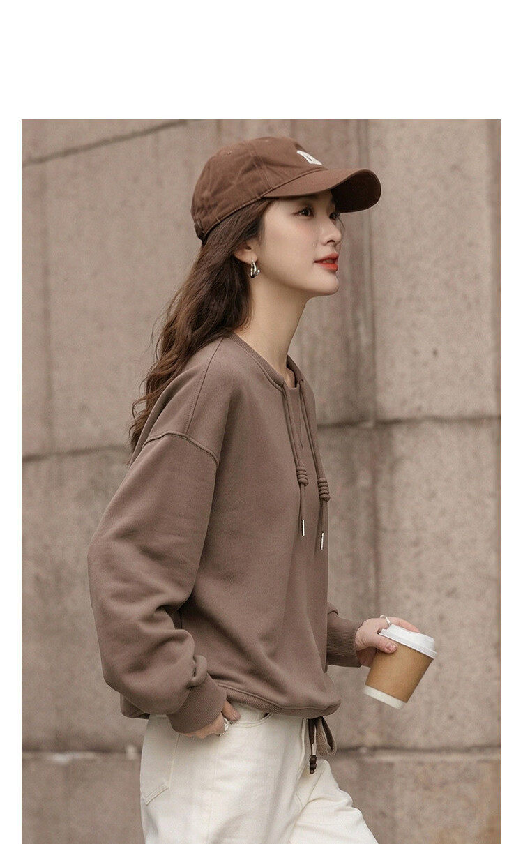 Demana [Cloud Oxygen Cotton Series] Spring Lightweight Youth Style Crewneck Hoodie with Drawstring Handmade Knot Drop Shoulder Slim Fit Women's Sweatshirt Premium Feel 16