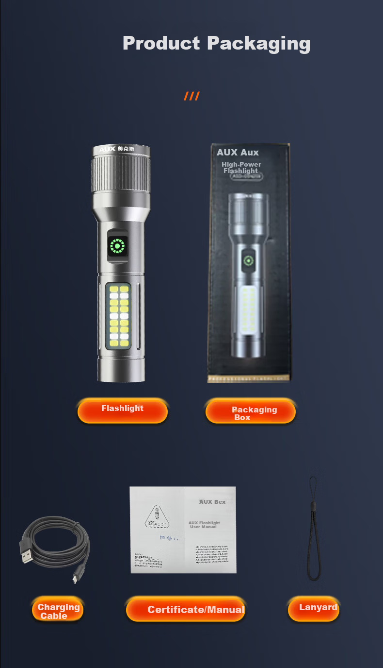 AUX Flashlight, Compact And Portable, New Mini Model with Strong Light, Rechargeable, for Home Use, Hiking, Night Climbing, Long Battery Life, Zhazhile 16