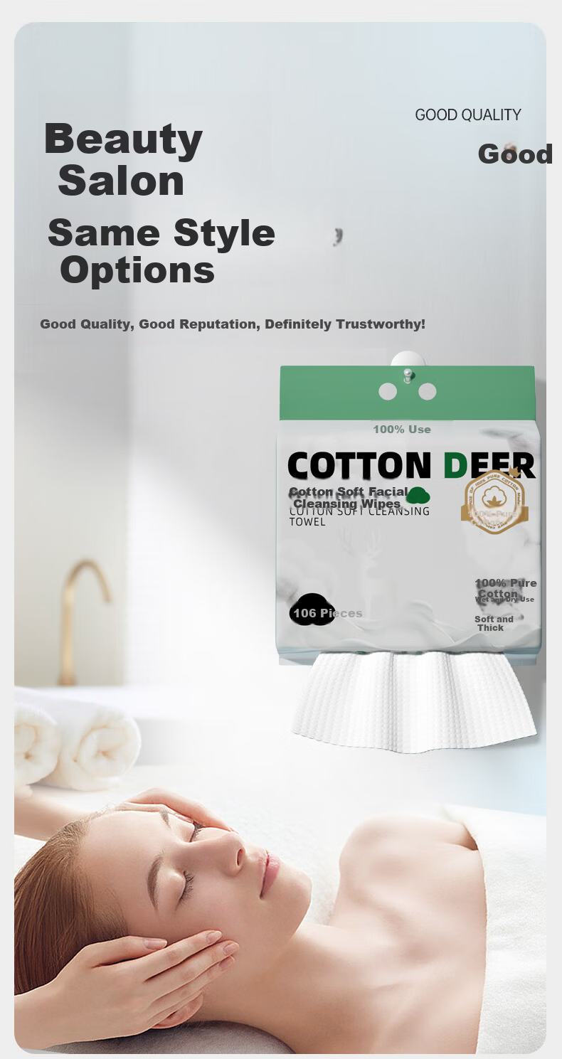 Cotton Deer Pure Cotton Hanging Facial Towels, Extra Large and Thick, Dual-use Dry and Wet Face Wipes, Makeup Cotton Cleansing Towels, 2 Packs 19