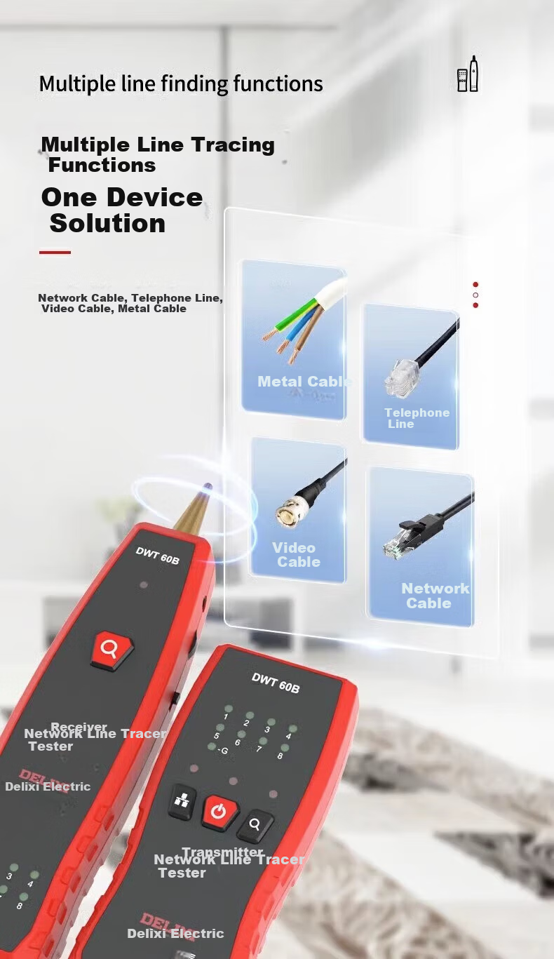 DELIXI ELECTRIC Network Cable Tester Multifunctional Network Telephone Line Tracker Live Wire Locator 9