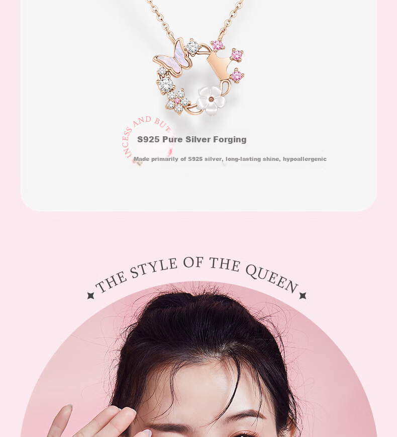 Disney Princess Series Floral Butterfly Promise Necklace and Earrings Set Gift Box Luxury Niche 38 Women's Day Gift for Girlfriend 10