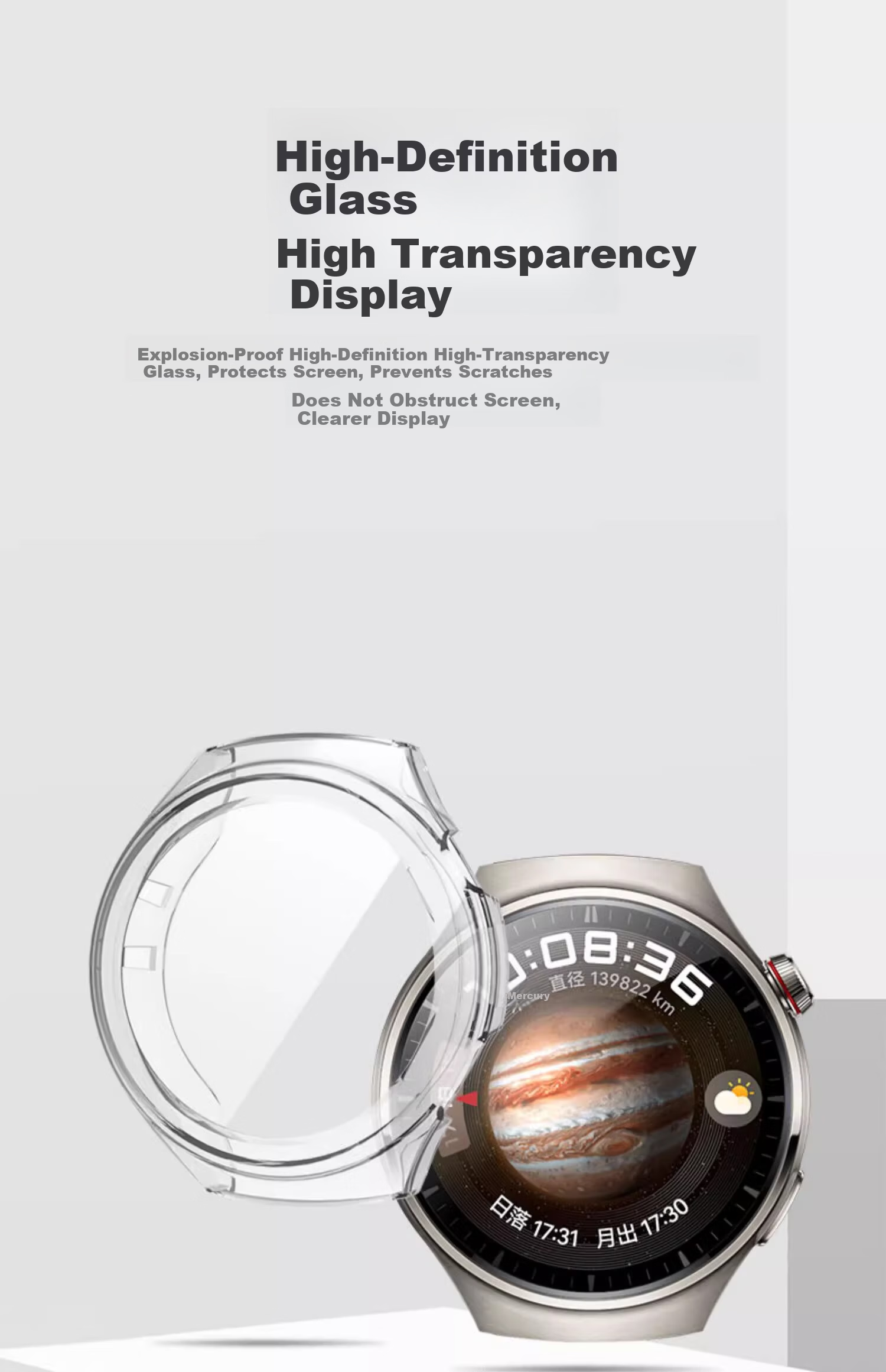 CHENSONG Huawei Watch 5 46mm PC Tempered Glass Protective Case - Transparent Shockproof and Wear-Resistant Cover 3
