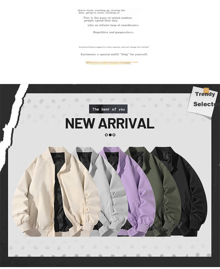 GLM Men's Spring Autumn Windproof Loose Jacket Casual Baseball Coat Comfortable Versatile Top Black XL 2