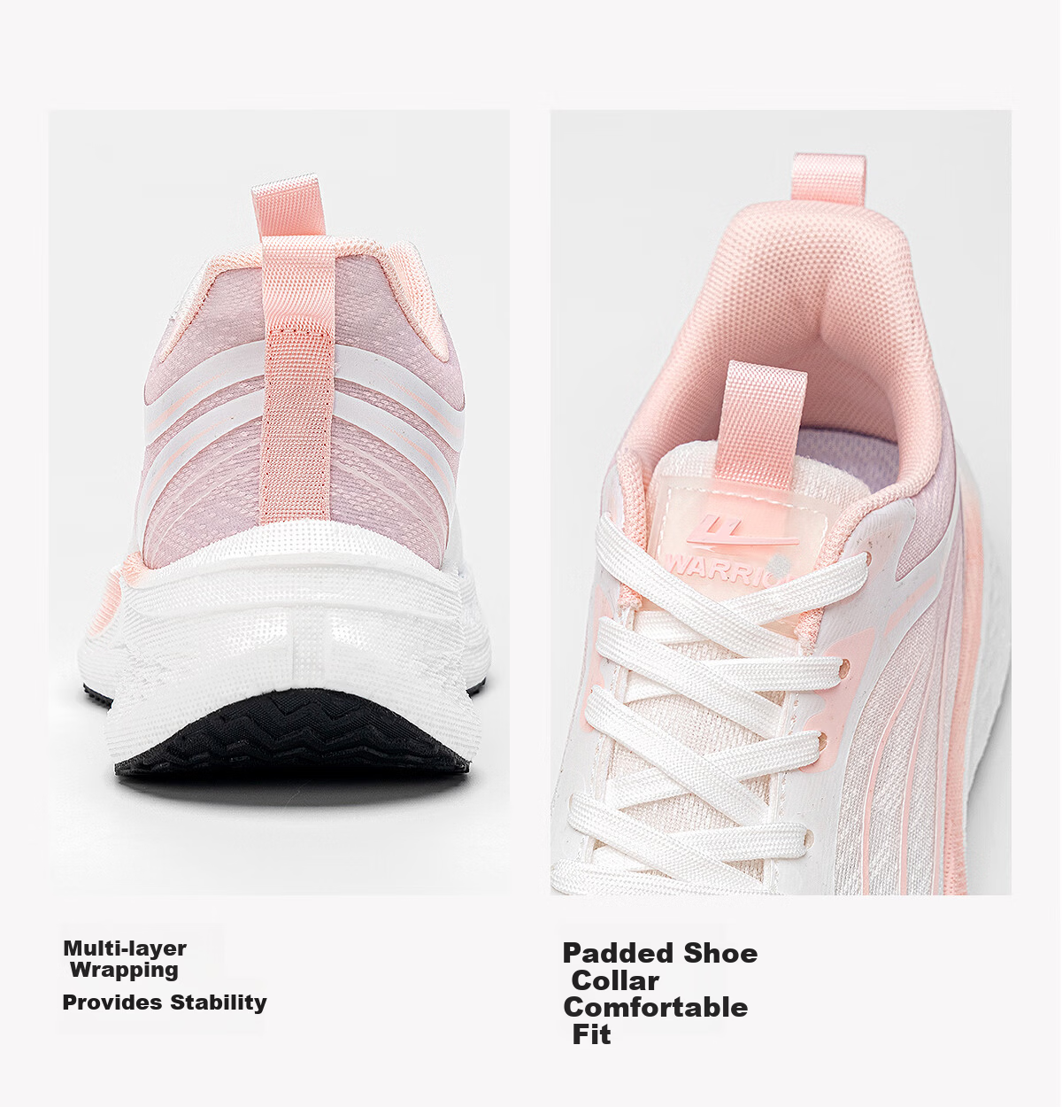 Warrior Women's Sports Shoes New Spring Mesh Breathable Thick Sole Cushioning Height Increasing Running Shoes White Pink Size 37 11
