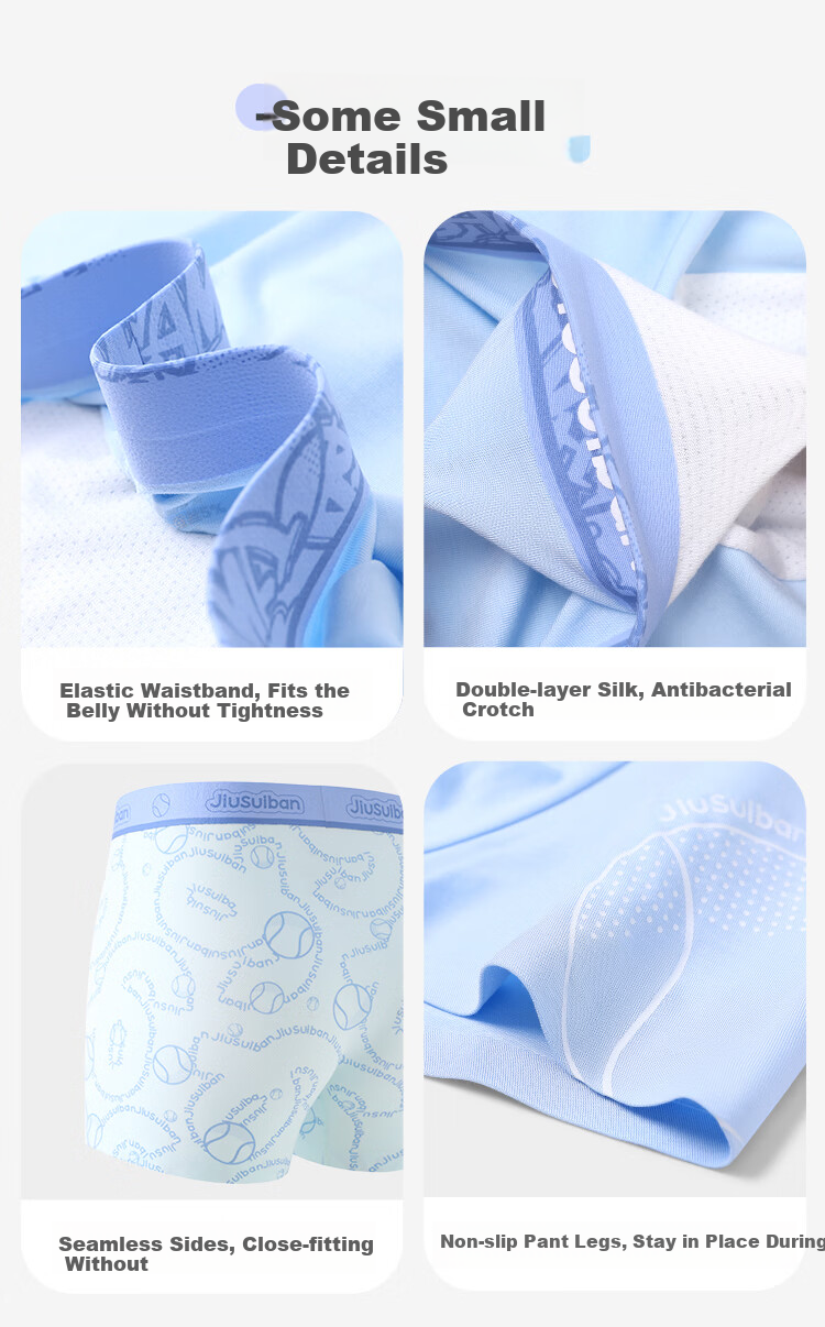 Jiusuibian Arctic Blue Boys' Underwear 7A Antibacterial Thin Modal Boxer Briefs Youth Ultra-Elastic Sports Shorts 8