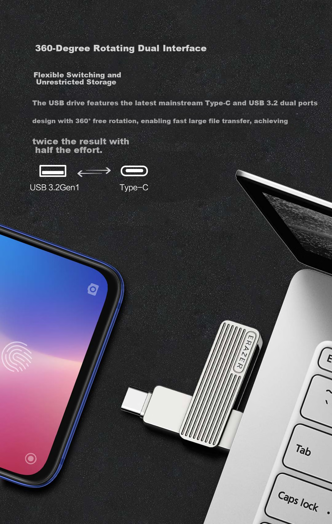 Lenovo Invests in Brand Yinengzhe, 256GB USB3.2 Lightning Dual-Interface Apple Phone Flash Drive, F510 Metal Rotating Protective Case, Dual-Purpose USB Drive for Phones And Computers 3