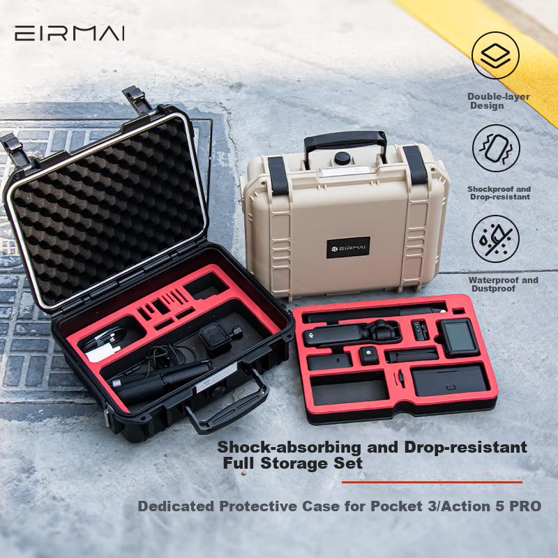 EIRMAI R102P Storage Case for DJI Pocket 3/Action 5 PRO - Waterproof Shoulder Bag, Travel Kit, Sand Color