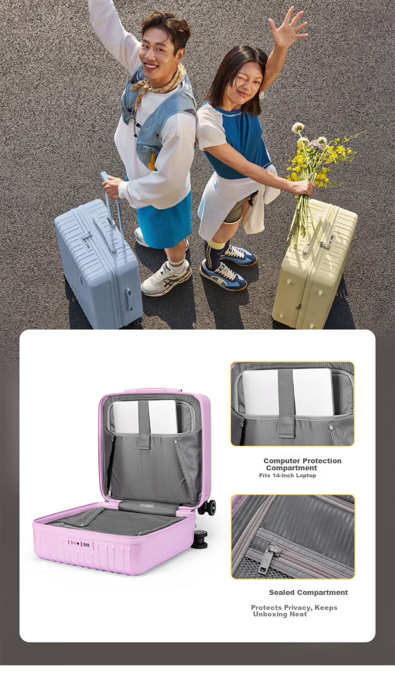 Mei Travel 24-inch Expandable Luggage Suitcase with Trolley, Student Password Lock, Hu Xianxu Style 79B Lilac Pink 18