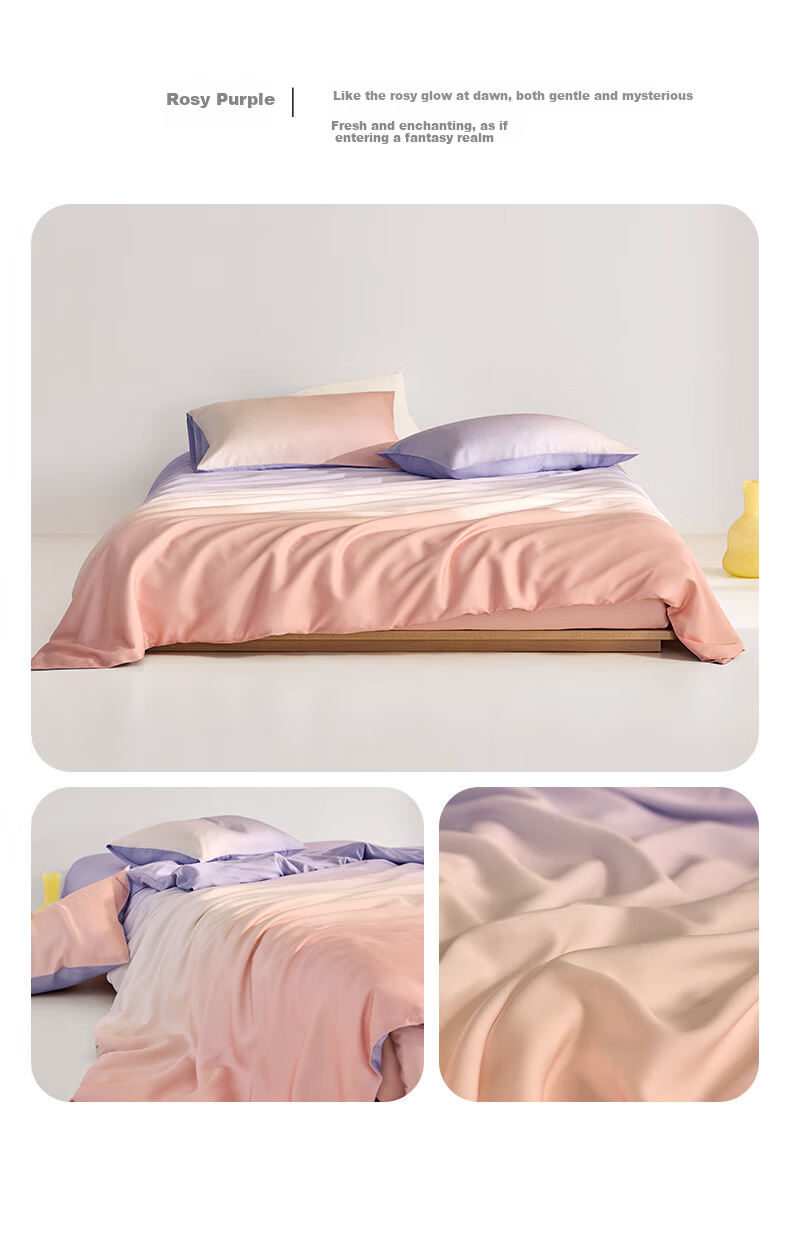 LUOLAI Home Textiles 100% Lyocell Three-Piece Bedding Set with Fitted Sheet Style, Summer Cool-Feeling Duvet Cover And Quilt, Pink 150*215 9
