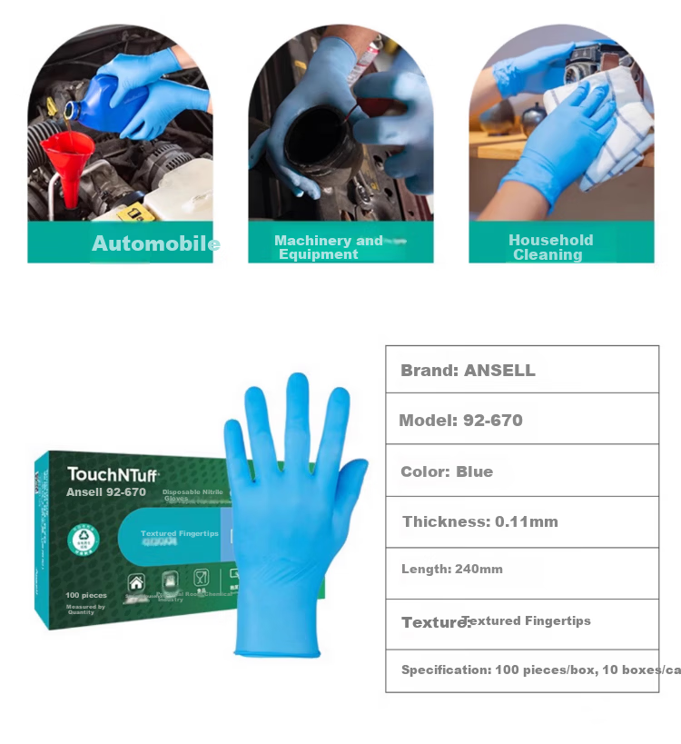 Ansell Disposable Powder-Free Nitrile Gloves Thickened Wear-Resistant Food Grade Household Laboratory Inspection Protective Gloves 92-670 (100 pcs/box) M 16